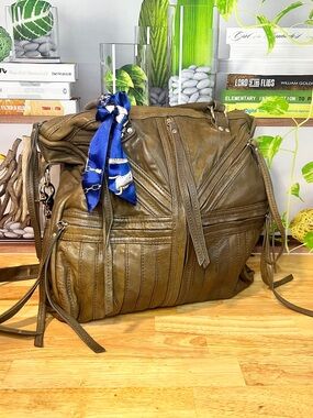 Vintage Y2K Junior Drake Bag Olive Brown Leather Pinup Ladies Lining Hobo